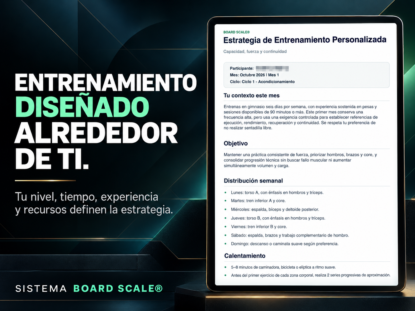 Estrategia personalizada de entrenamiento de Sistema Board Scale